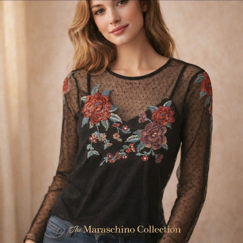 American Eagle Sheer Floral Mesh Top | Small